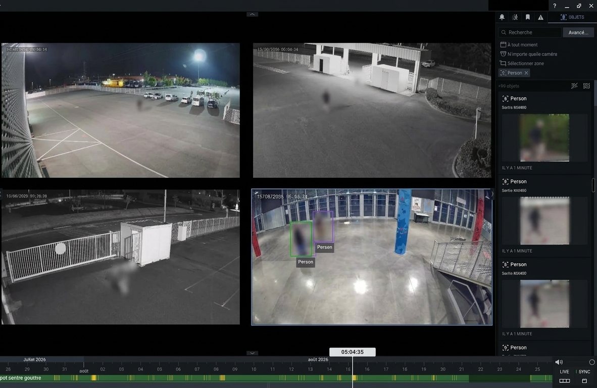 Mosaïque Nx Witness réunissant plusieurs caméras d'un même site sur un seul écran